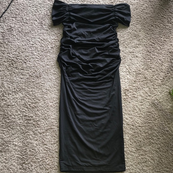 Amazon Dresses Black Midi Off The Shoulder Ruched Cocktail Dress